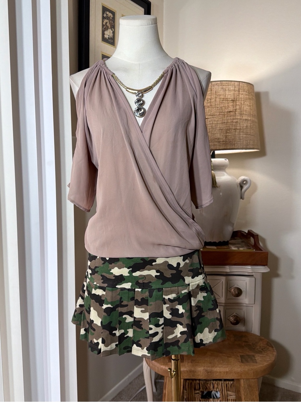 Fashion Magazine Mauve Cold-Shoulder Wrap Top